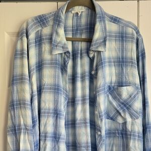 Maurices Blue and White Plaid Button-Up Shirt 2x
